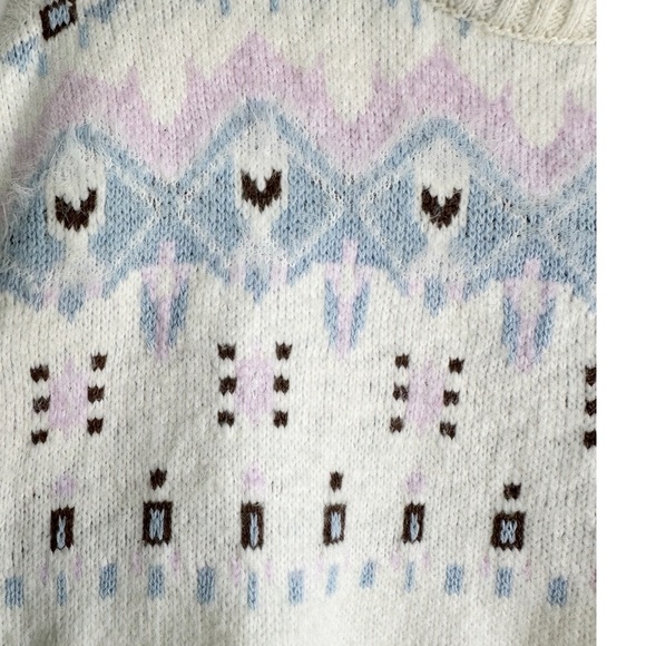 Sugar Moon Fair Aisle Sweater Apres Ski Size Medium Cream Purple Blue - Picture 4 of 6